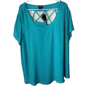 Torrid Blouse Womens Size 3 Teal Green Short Sleeve Lattice Back